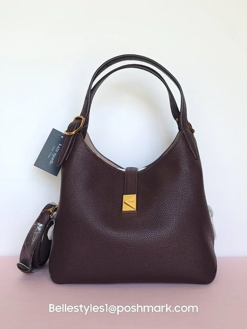 KATE SPADE Deco MEDIUM Pebbled Leather Crossbody Tote Bag- Blackberry color⭐